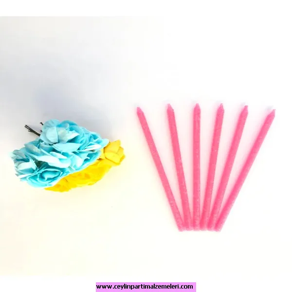 Simli Dekor Mum Pembe